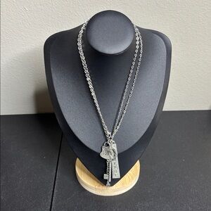 Good Works Charm Sayings Long Necklace I Can Believe & Thankful Silver Tone